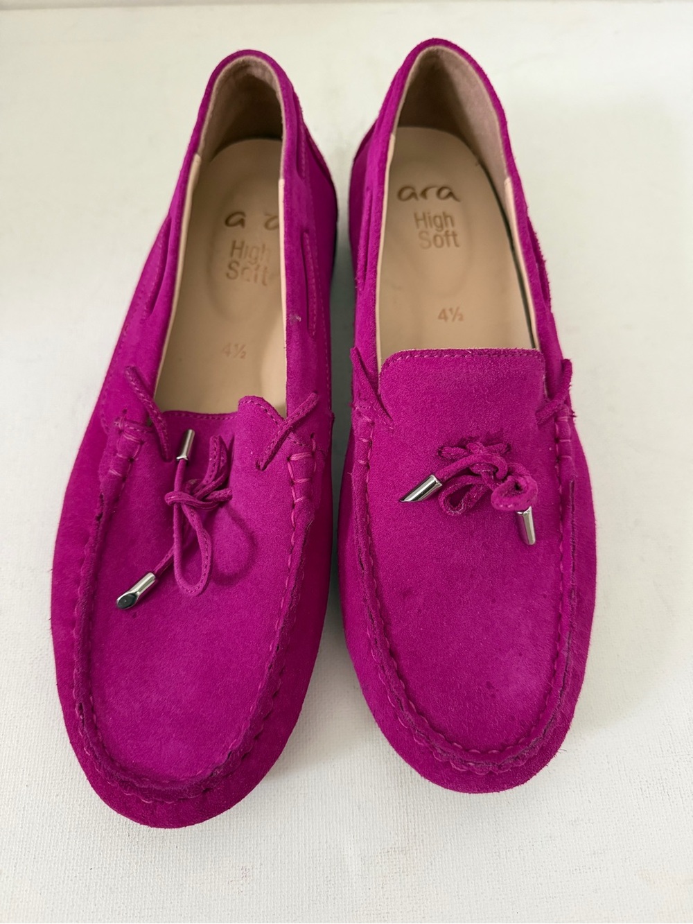 Ara-high soft- Fuchsia Suede Bow-Accent Loafers